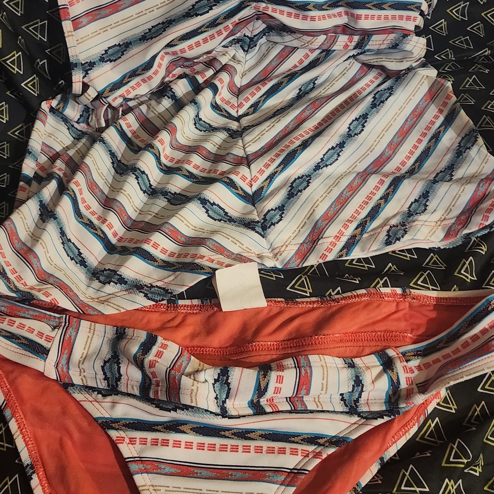 Lucky Brand Multicolor Striped Bikini Bottoms with Coral Trim
